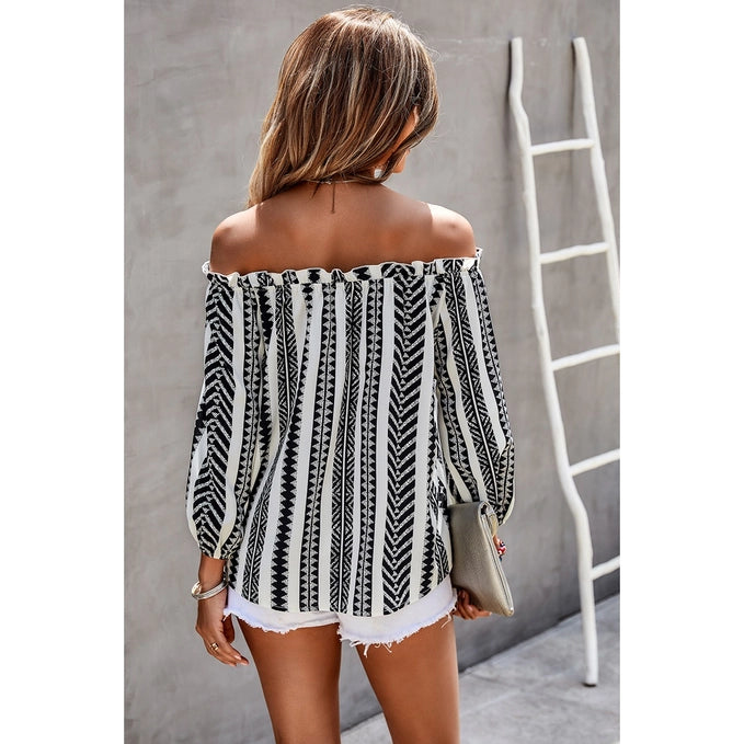 / Gather Together Black Stripe Off-The-Shoulder Top - Catching Fireflies Boutique