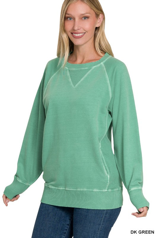 / Casual Candor Dark Green French Terry Pocket Pullover Top - Catching Fireflies Boutique