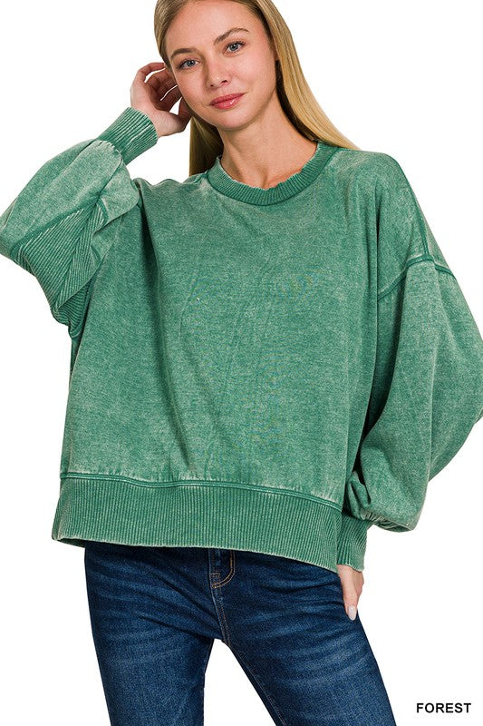 / Movies And Chill Forest Acid Washed Pullover - Catching Fireflies Boutique