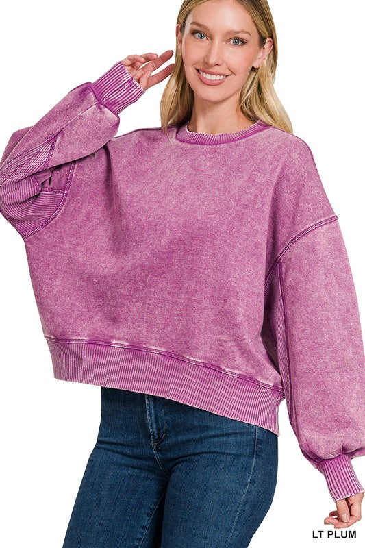 / Movies And Chill Light Plum Acid Washed Pullover - Catching Fireflies Boutique