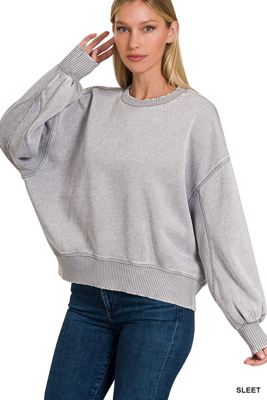 / Movies And Chill Light Grey Acid Washed Pullover - Catching Fireflies Boutique