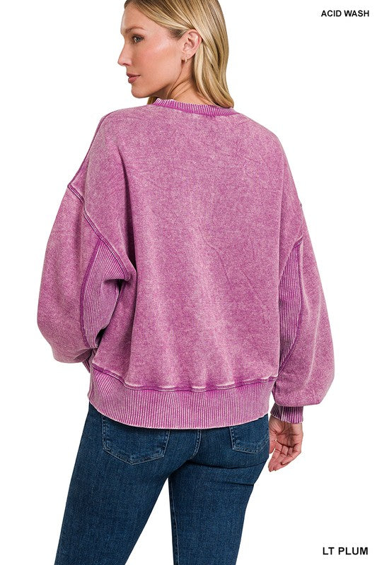 / Movies And Chill Light Plum Acid Washed Pullover - Catching Fireflies Boutique