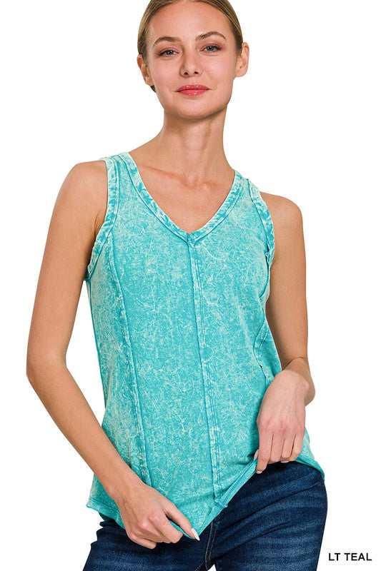 Twinkle In Crinkle Light Teal French Terry Raw Edge Tank - Catching Fireflies Boutique