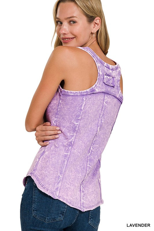 / Twinkle In Crinkle Lavender French Terry Raw Edge Tank - Catching Fireflies Boutique