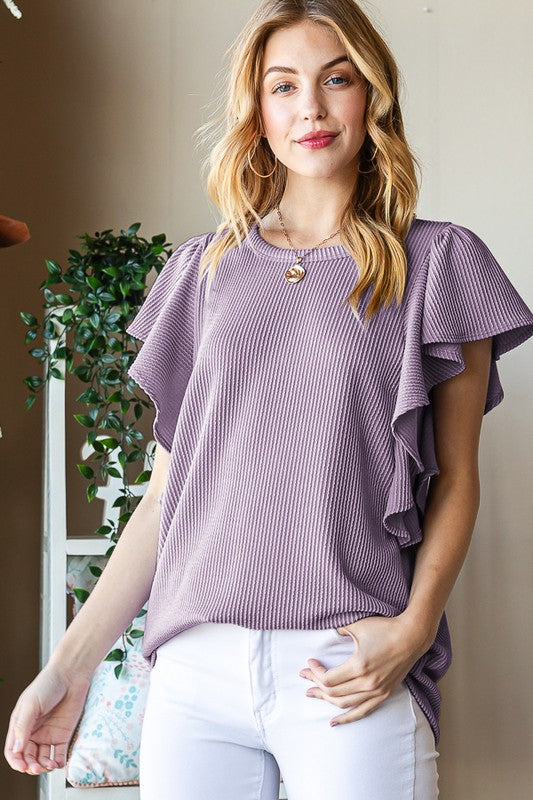 / Perfect Timing Dusty Lavender Ruffle Sleeve Top