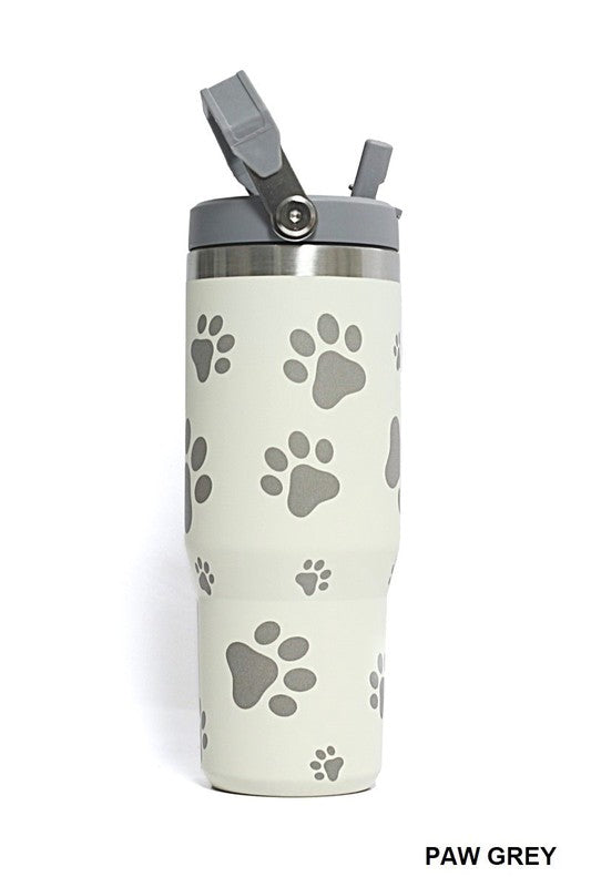 / The Paws Have It Grey 3D UV Printed 30 Oz Stainless Steel Tumbler - Catching Fireflies Boutique