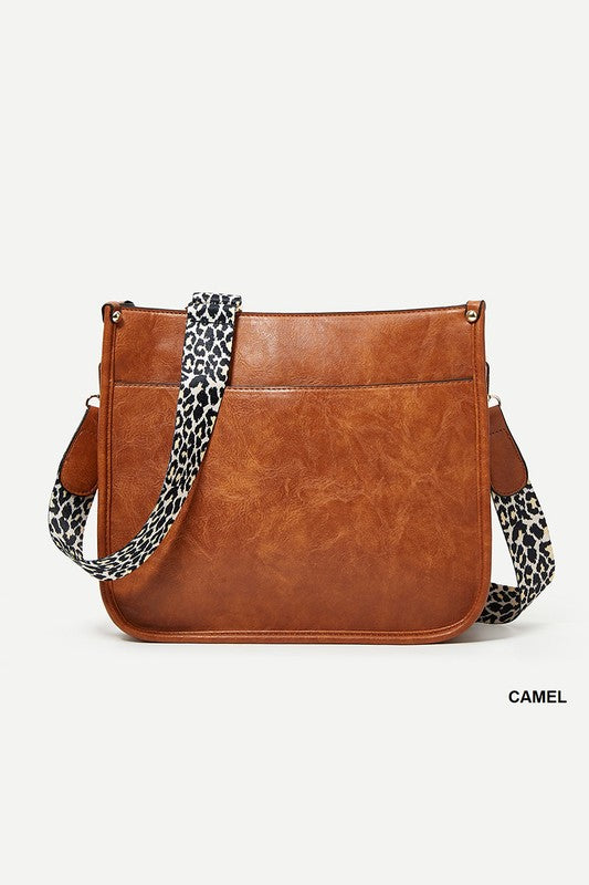/ Camel Vegan Leather Leopard Strap Crossbody Bag - Catching Fireflies Boutique