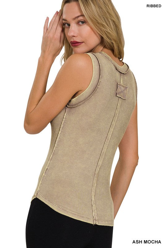/ Timelessly In Style Stretch Ash Mocha Ribbed Tank Top - Catching Fireflies Boutique