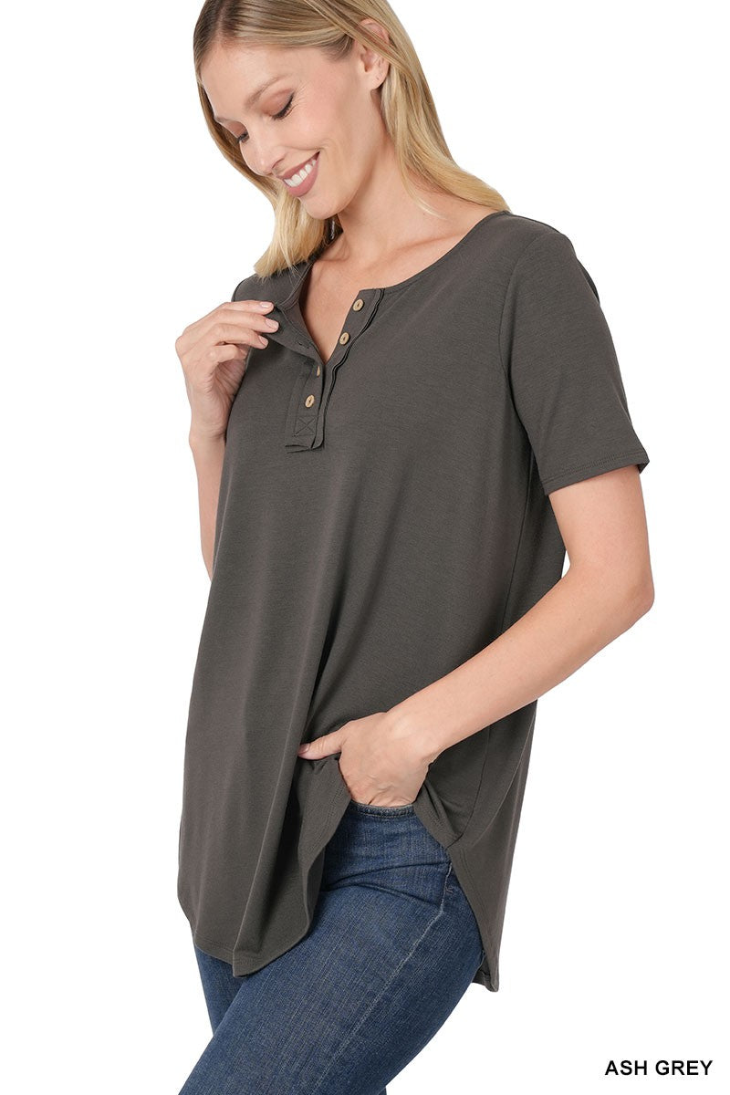 / Comforts of Home Ash Grey Short Sleeve Button Down - Catching Fireflies Boutique