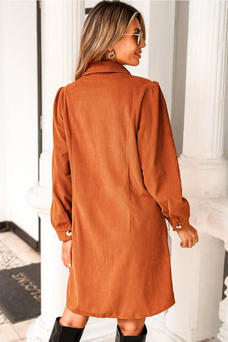 : Classy Country Bumpkin Plus Burnt Orange Corduroy Shirt Dress - Catching Fireflies Boutique