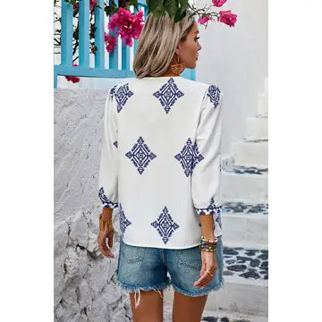 / Say No More White Printed V-Neck Top - Catching Fireflies Boutique