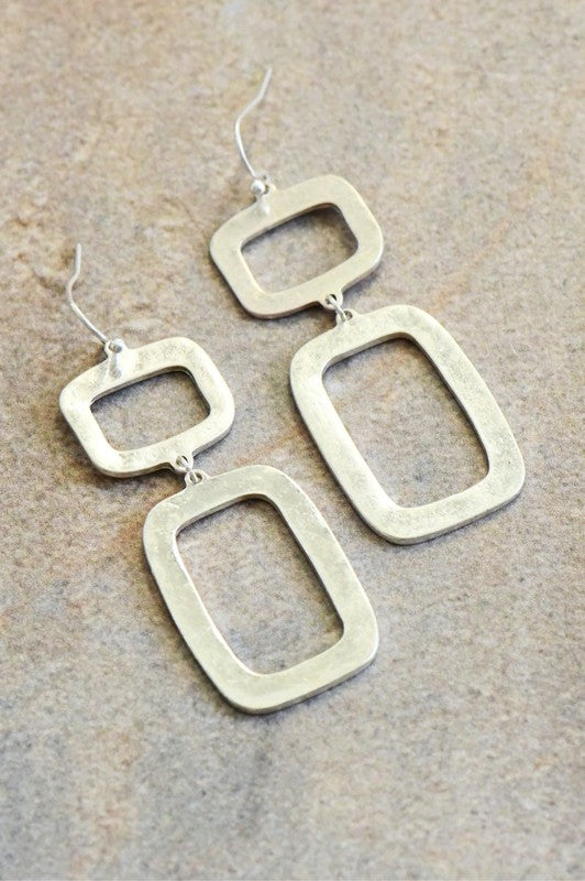 : Shapely Stack Up Silver Hammered Metal Drop Earrings - Catching Fireflies Boutique