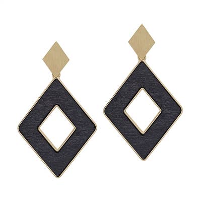 / Black Wood Open Diamond and Gold 2" Earring - Catching Fireflies Boutique