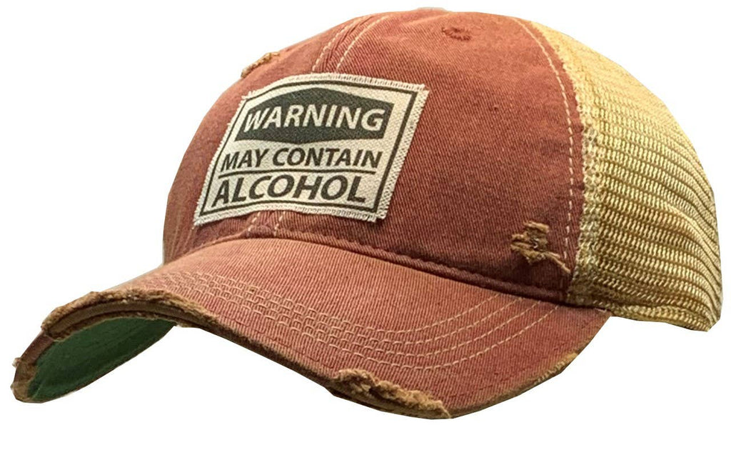 Warning May Contain Alcohol Distressed Trucker Baseball Cap - Catching Fireflies Boutique