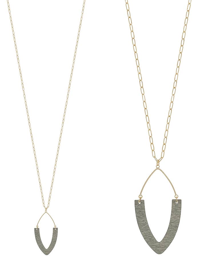 / Matte Gold and Light Grey Wood Pointed Teardrop 32" Necklace - Catching Fireflies Boutique
