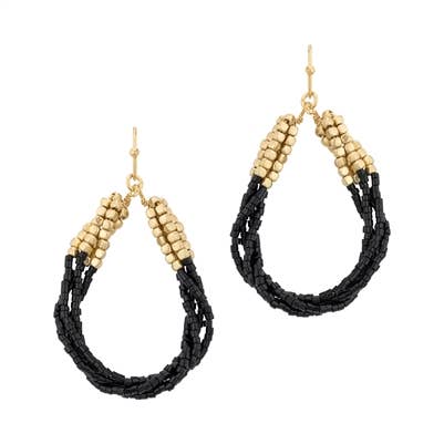 / Black Seed Bead and Gold Wrapped Teardrop 1.5" Earring - Catching Fireflies Boutique