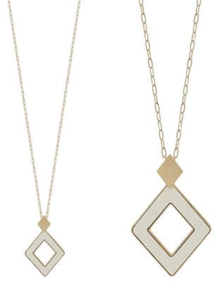 / White Wood Diamond Pendant 32" Necklace - Catching Fireflies Boutique