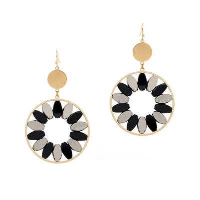 Black and Hematite Natural Stone and Gold Circle Earring - Catching Fireflies Boutique