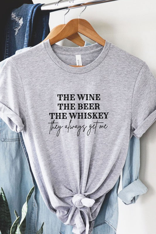 Grey Beer Wine Whiskey Graphic Tee - Catching Fireflies Boutique