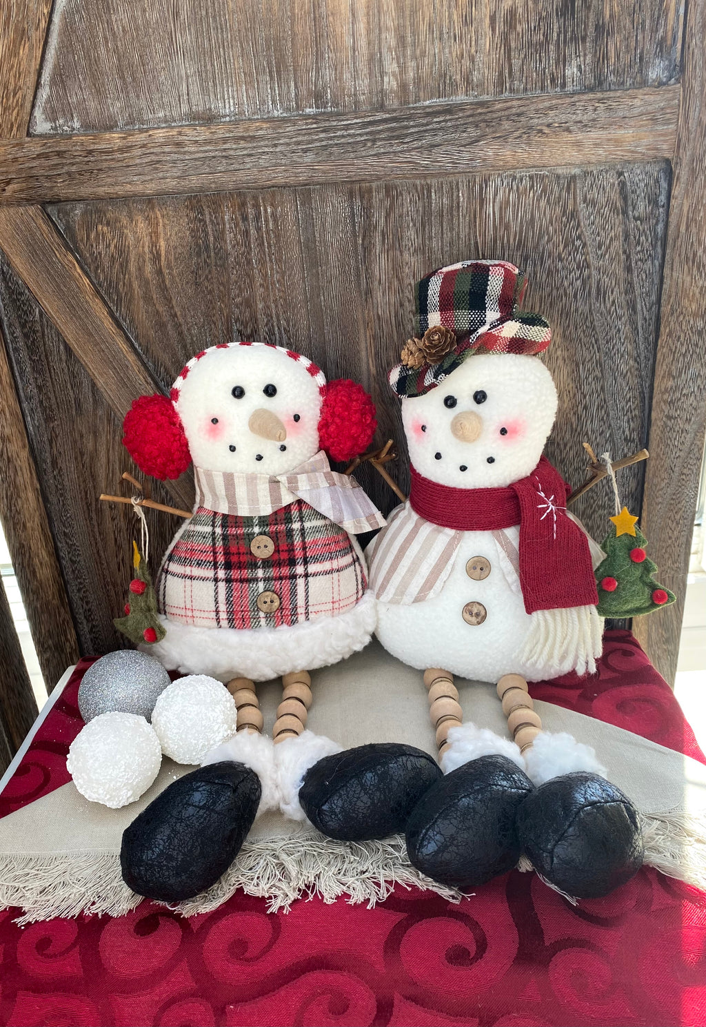 Stuffed Snowman Shelf Sitter With Christmas Tree - Catching Fireflies Boutique