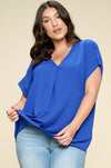 Just Say Yes Blue Pleated Plus Blouse - Catching Fireflies Boutique