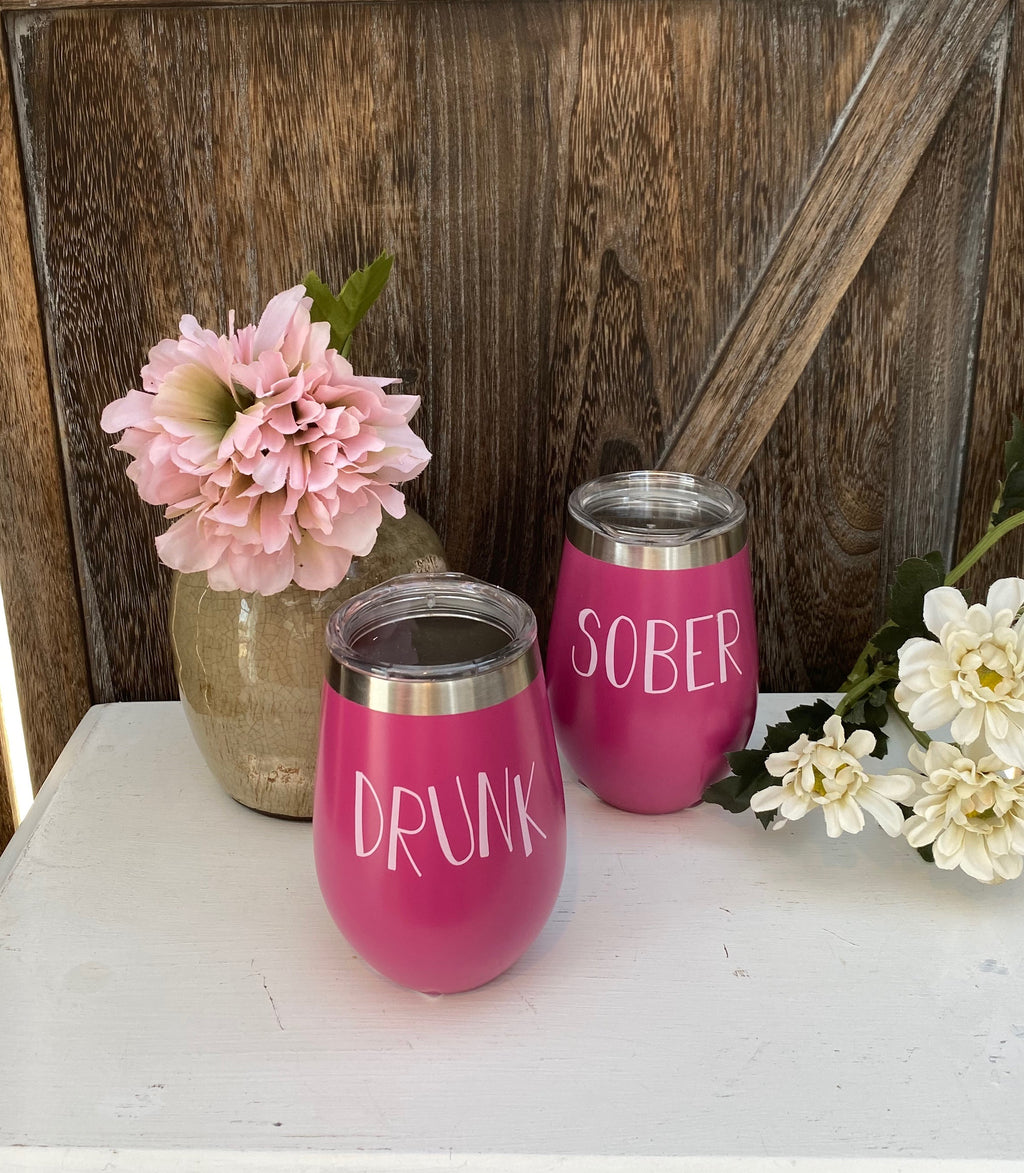 Hot Pink Wine Tumblers-Can’t Ship - Catching Fireflies Boutique