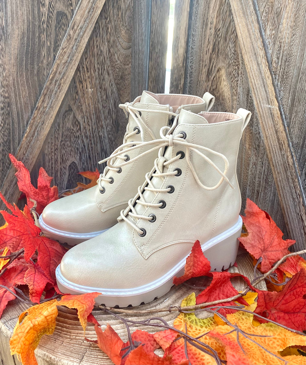 Cream Ghosted Corky Military Boot - Catching Fireflies Boutique