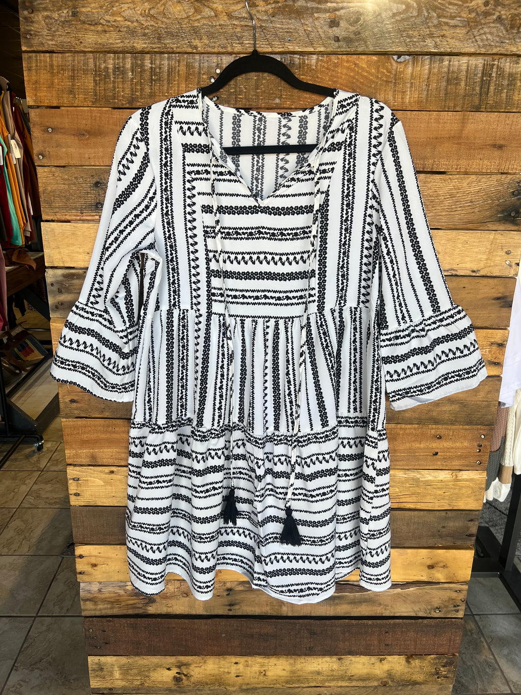 Lines With Designs Black & White Dress - Catching Fireflies Boutique