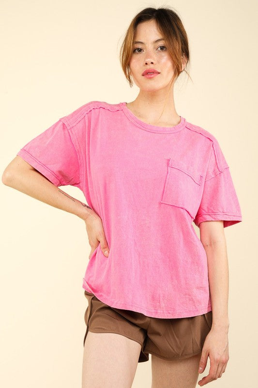 @* Dream in Color Pink Washed Knit Pocket Tee