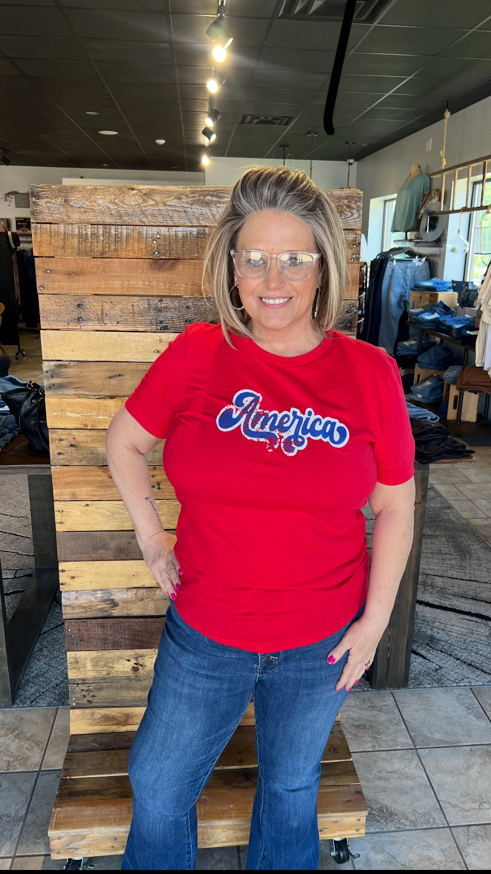 Red/Blue America Patriotic Graphic Tee - Catching Fireflies Boutique