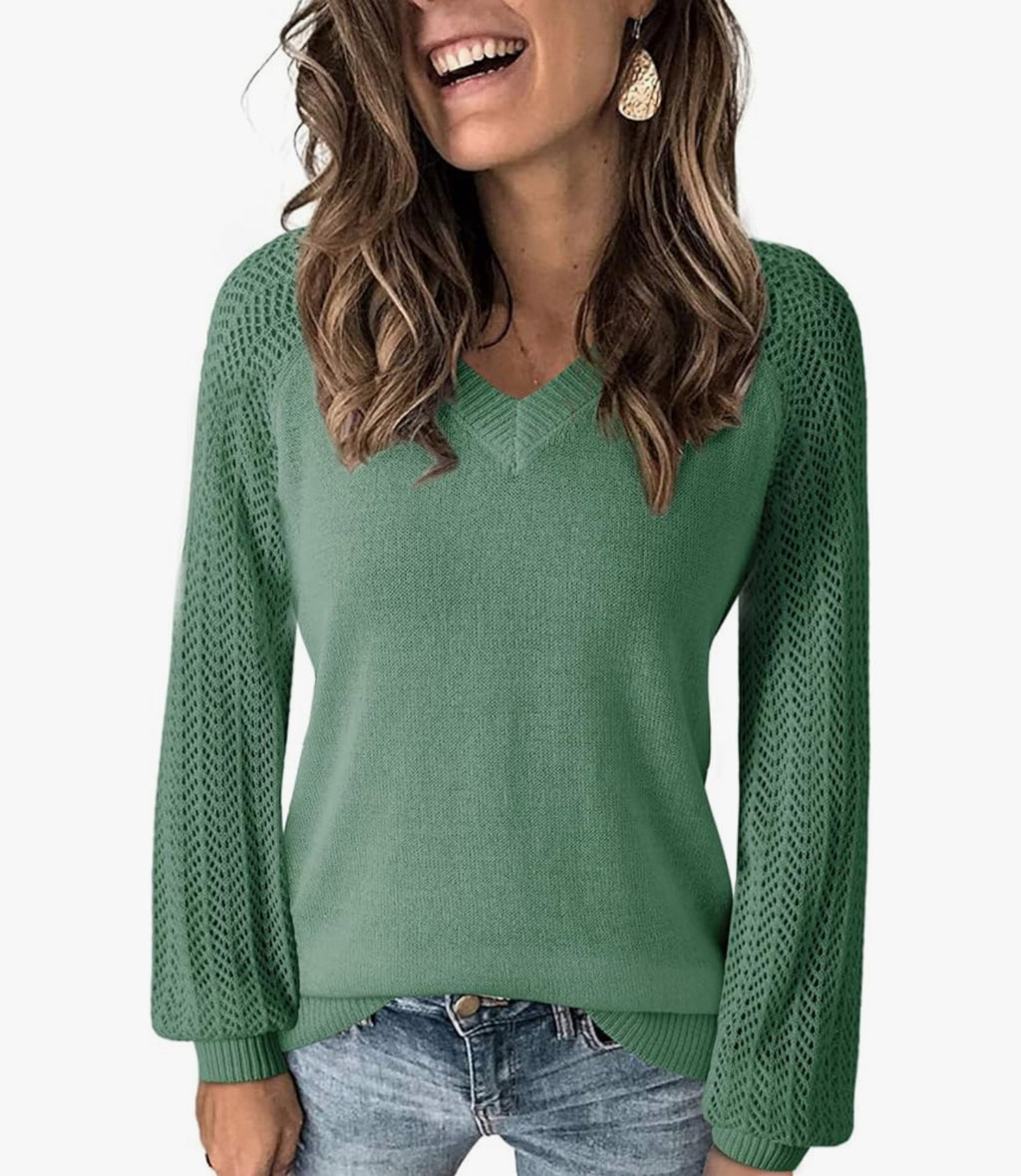 / Split Decision Plus Green Crochet Long Sleeve Sweater