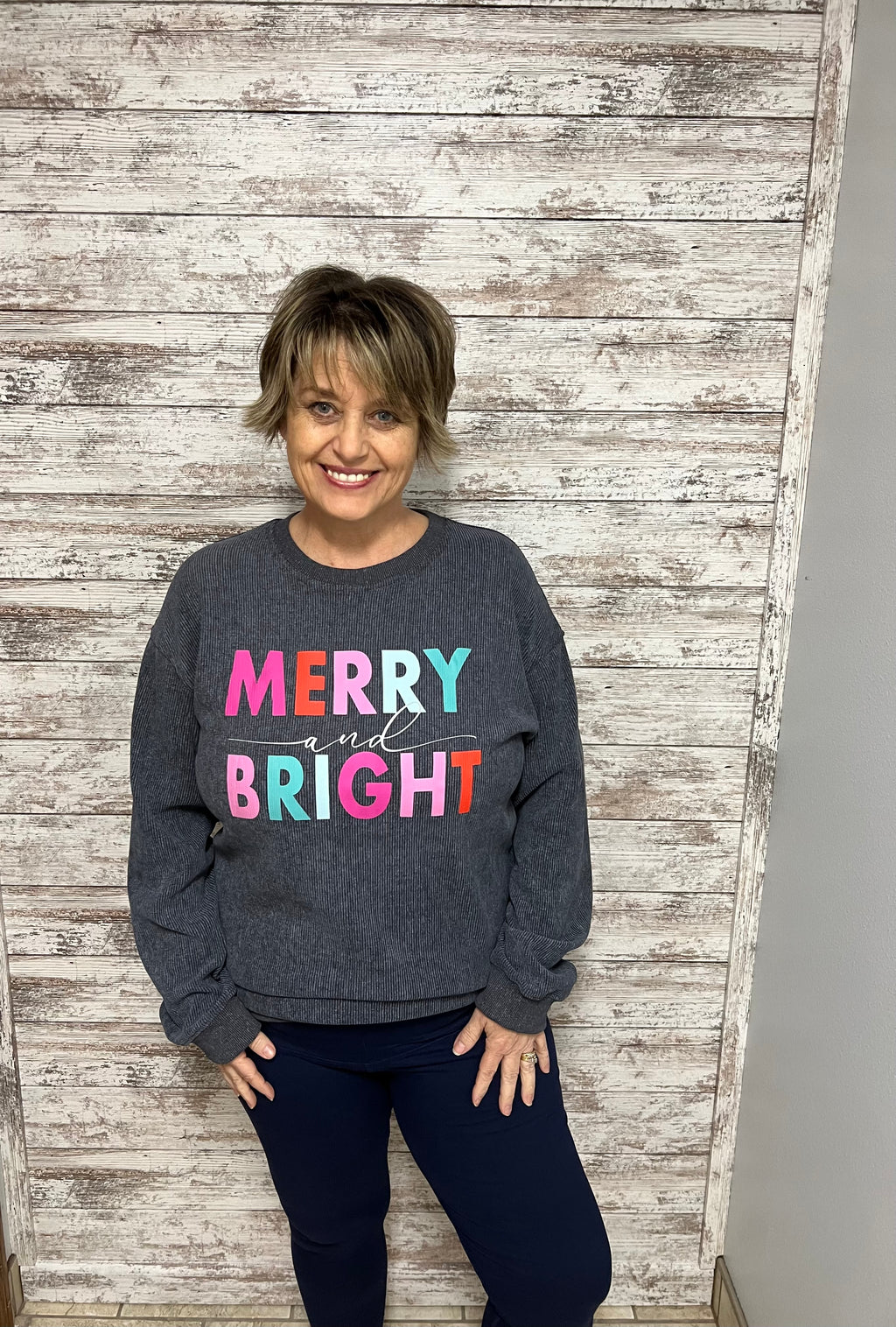 / Merry & Bright Gray Corded Crewneck Sweatshirt