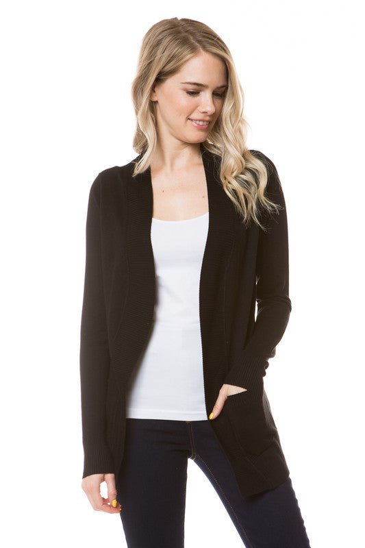 Classy In Classic Black Open Front Knit Cardigan