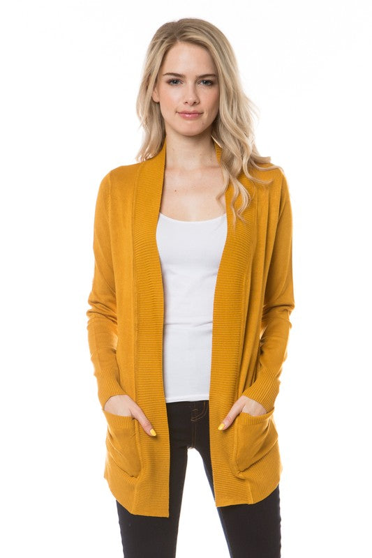 Classy In Classic Mustard Open Front Knit Cardigan