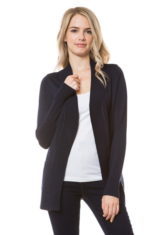 Classy In Classic Navy Open Front Knit Cardigan