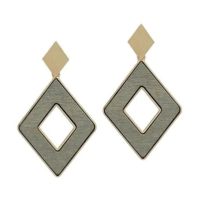 : Grey Wood And Open Diamond Earrings - Catching Fireflies Boutique