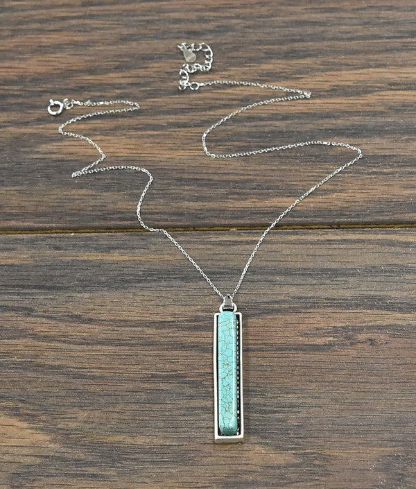 / Sterling Silver Cable Chain Turquoise Bar Pendant Necklace