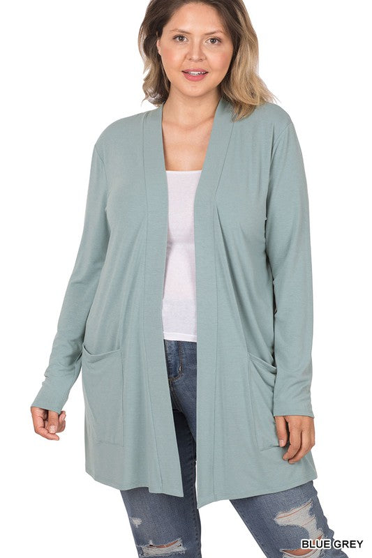 / The Classic Staple Plus Blue Grey Open Cardigan - Catching Fireflies Boutique