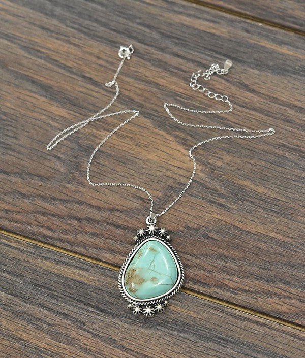 / Cable Chain Natural Turquoise Stone Pendant Necklace