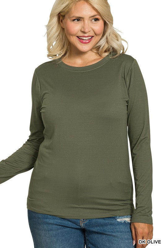Dark Olive Plus Microfiber Long Sleeve Top - Catching Fireflies Boutique