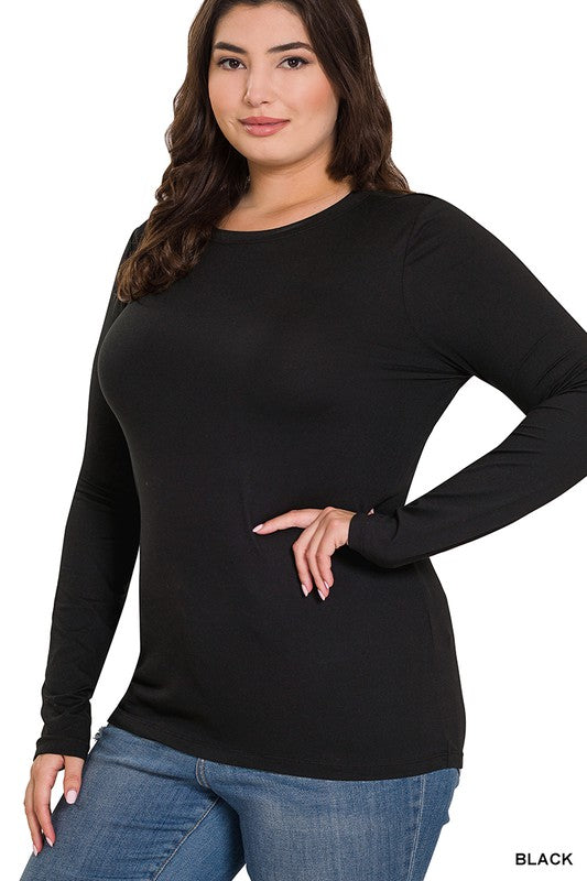 / Black Plus Microfiber Long Sleeve Top