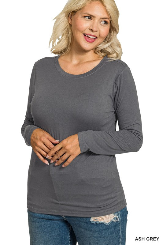 Ash Grey Plus Microfiber Long Sleeve Top - Catching Fireflies Boutique
