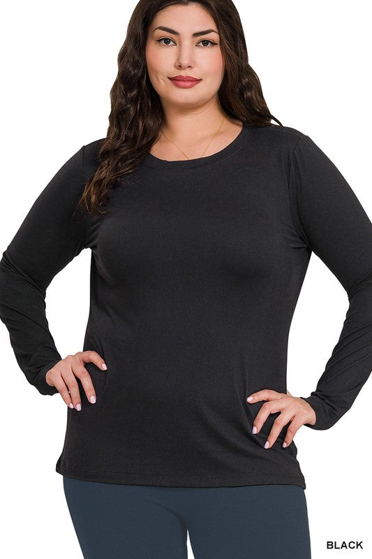 Black Plus Microfiber Long Sleeve Top - Catching Fireflies Boutique