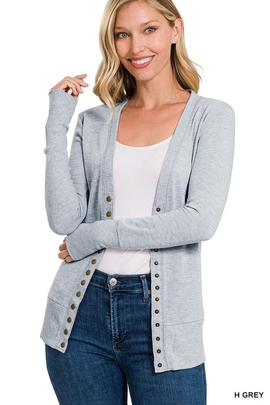 / Oh Snap Dark Heather Grey Ribbed Snap Closure Cardigan-LS