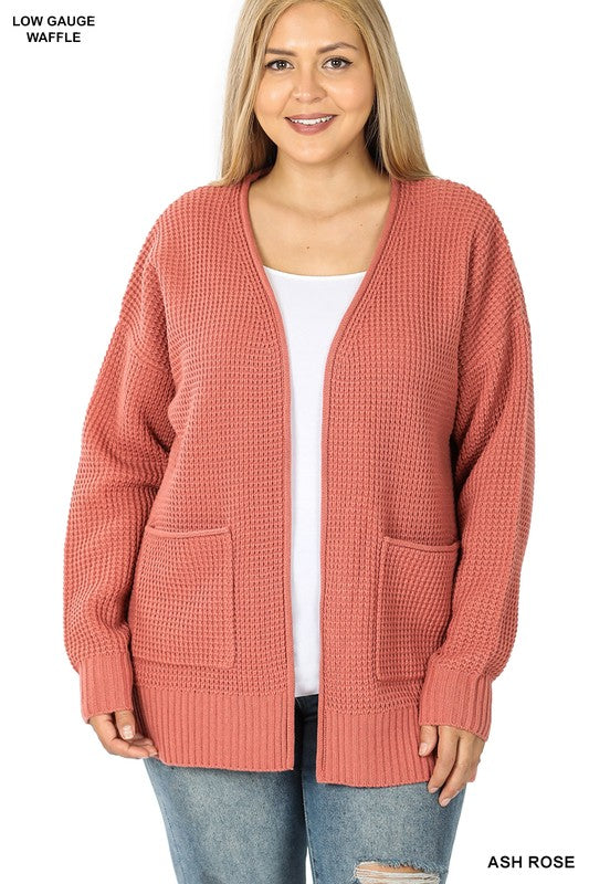 / Find Your Roots Plus Ash Rose Waffle Knit Pocket Cardigan