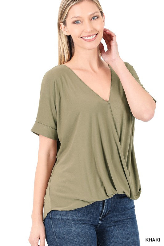 @/ Khaki Layered Crepe Top