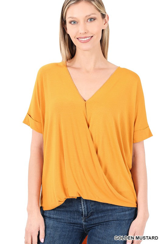 @Golden Mustard Layered Crepe Top