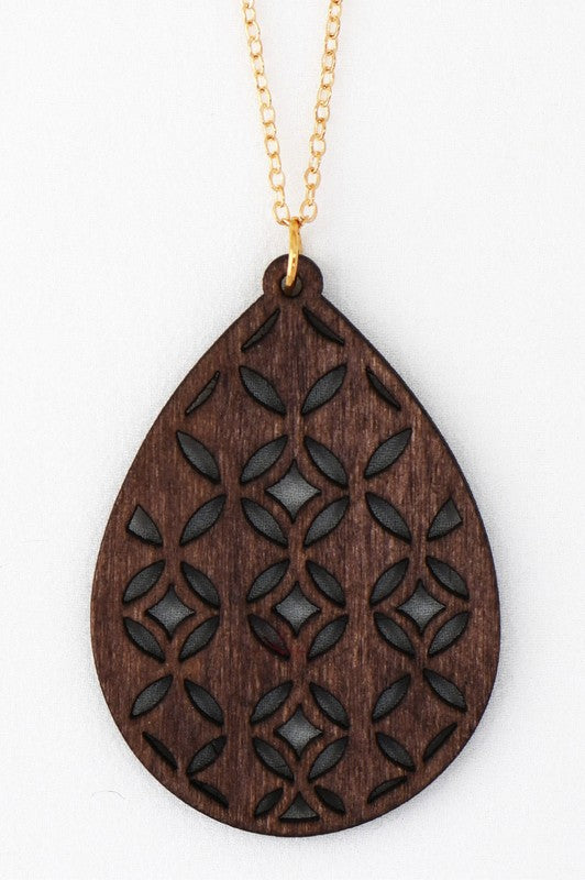 @/ Brown Laser Cut Filigree Pendant Necklace