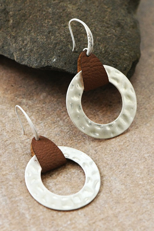 / Silver Hammered Circle Drop Earrings