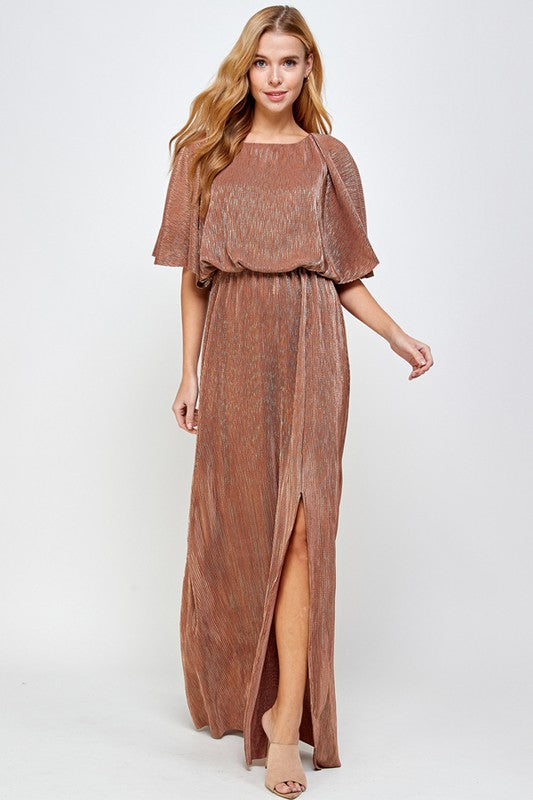 : Worth The Wait Gold/Bronze Cape Style Maxi Dress - Catching Fireflies Boutique